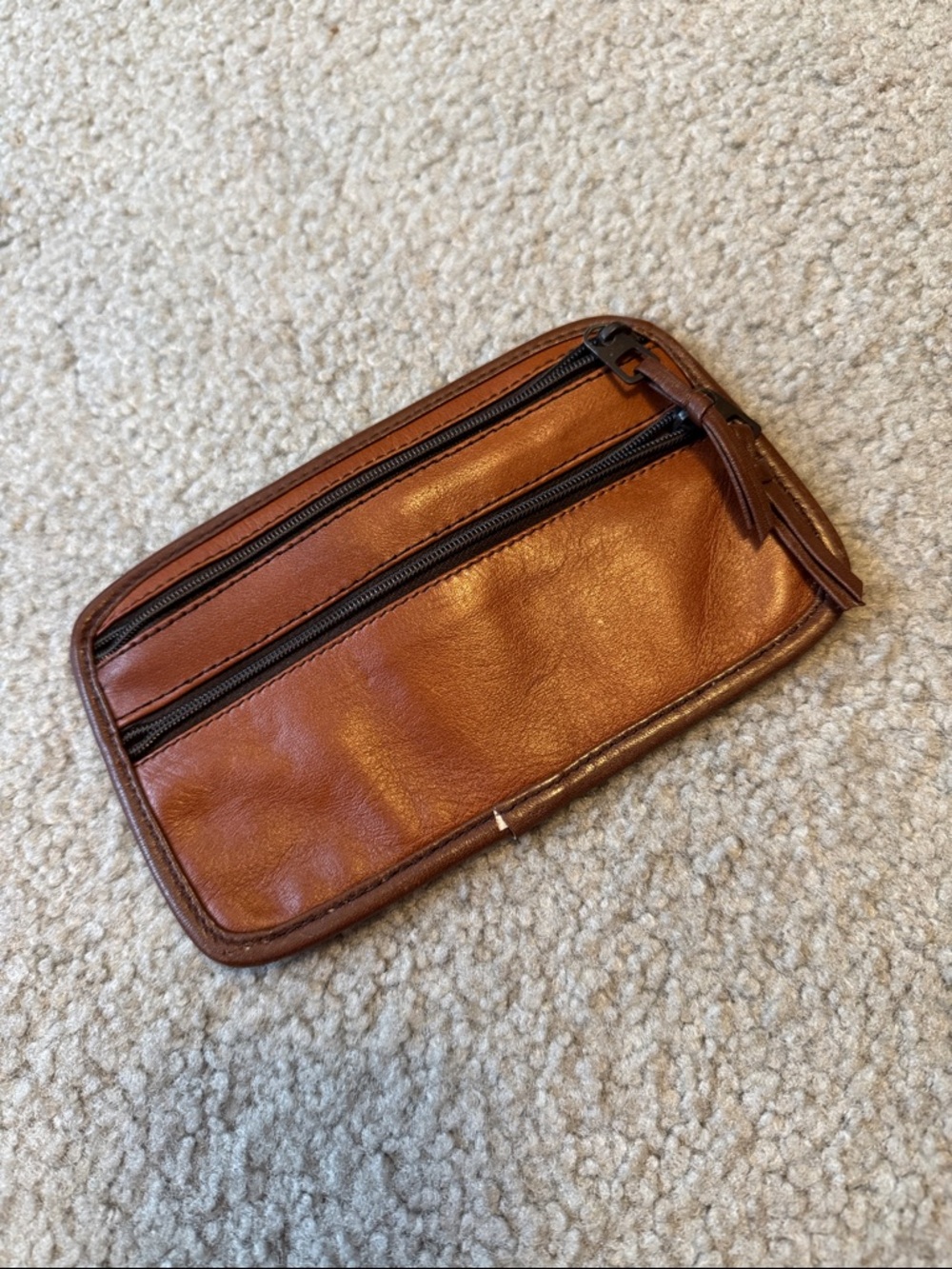 Men's Brown Leather Double-Zip Travel Pouch